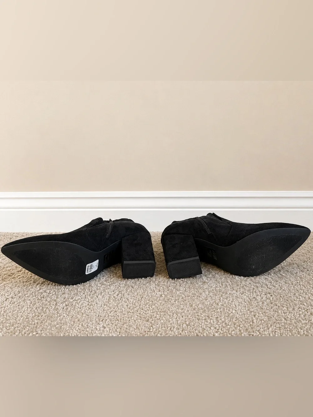 Express Black Suede High Block Heel Ankle Booties
